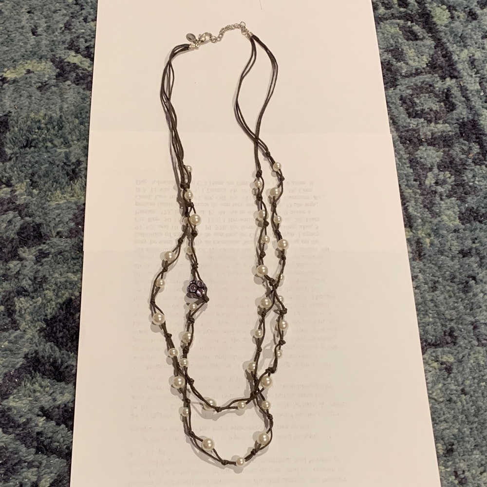 Hemp cord w faux pearls multi strand 26-28” necklace in great condition